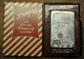 Zippo 1946 / 47 3 Barrel Etched Hawaii 1952 Red Candy Strip Box