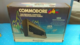 Vintage Commodore 64 Computer With Power Supply Cables & Box Powers Up