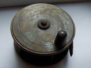 BARN FIND RARE C1895 ARMY & NAVY COOP BRASS SALMON 4.  25 INCH FISHING REEL 2