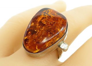 925 Sterling Silver - Vintage Large Amber Swirl Band Cocktail Ring Sz 8 - R12465