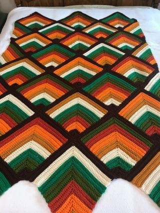 Retro Vtg Chevron Ripple Crochet Afghan Blanket 42x70 Zig Zag Green Red Orange