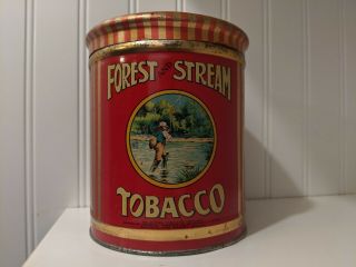 Forest And Stream Tobacco Tin Antique Advertising Canister Fly Fishing