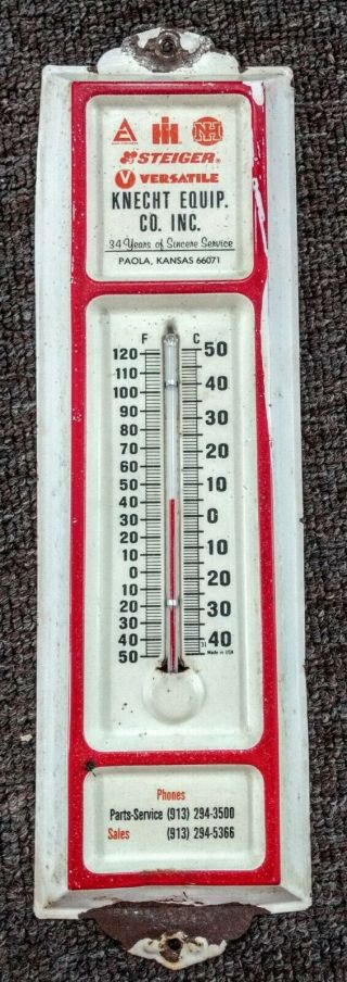 Vintage International Harvester Dealer Metal Thermometer.  Paola,  Kansas