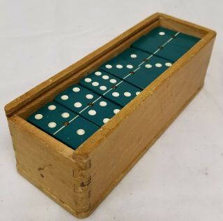 Antique Vintage Domino Game Set Green Bakelite Tiles Catalin Spinner