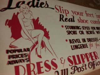 Vintage 1940s Dress Slipper Shop Trolley Train Ad Sign Lingerie Clothing Risque