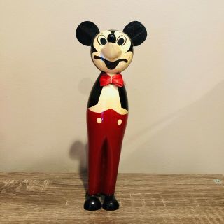 Vintage Antique Unique Hand Painted Wooden Disney Mickey Mouse Statue Figurine