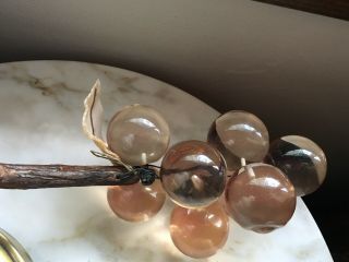 Vintage 1960 ' s Lucite Glass Grapes on Branch Design Velvet Leaf Table Decoration 3