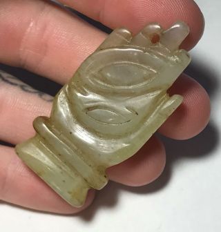 Vtg Carved Chinese Buddha Prayer Hand Celadon Jade Necklace Pendant Medallion