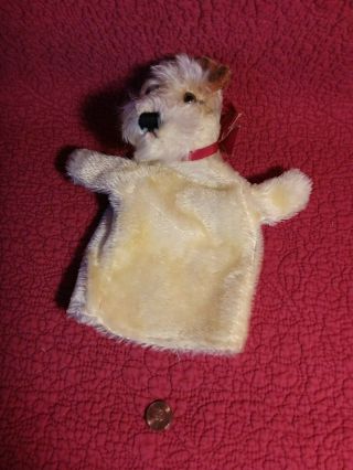 Vtg 9 " Steiff? Foxy Fox Terrier Dog Mohair Hand Puppet Plush Stuffed Toy W/ Bow