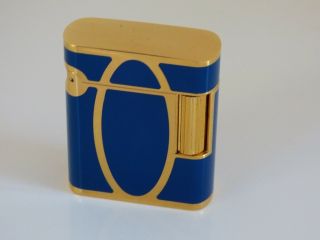 S T Dupont Soubreny Lighter - Blue Lacquer With Gold Plated Trim