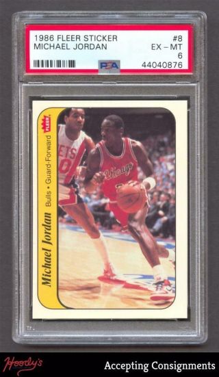 1986 - 87 Fleer Basketball Stickers 8 Michael Jordan Rookie Psa 6 Ex - Mt Rc Bulls