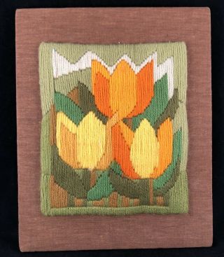 Vintage Tulip Needle Painting Long Stitch Embroidery Framed Wall Art