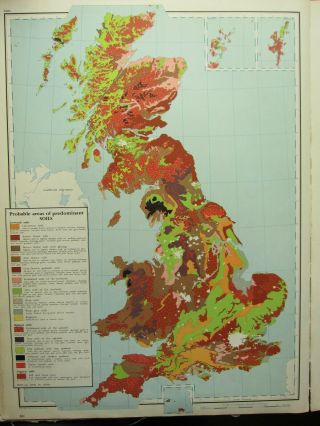 Vintage Large Map Of Britain Probable Areas Of Predominant Soils Podzolic