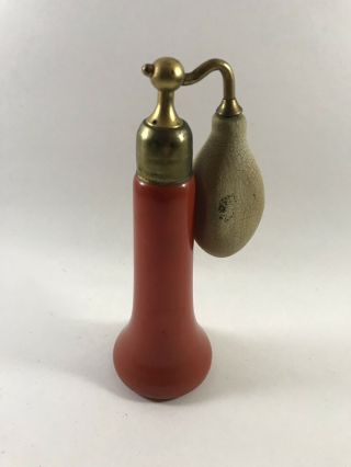 Vtg Antique Red Glass Perfume Bottle With Pump Atomizer