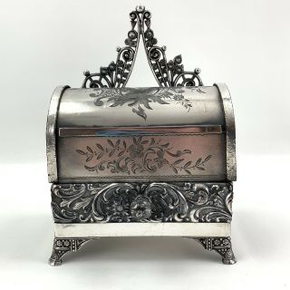 Antique Meriden Silver Plate Mechanical Jewelry Box Roll Top Victorian Era