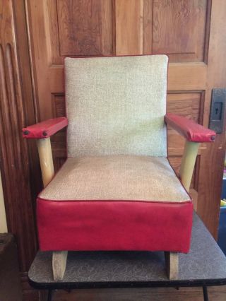 Vintage Mid Century Red Vinyl Childs Rocking Chair Toledo Woodworks Company Ohio