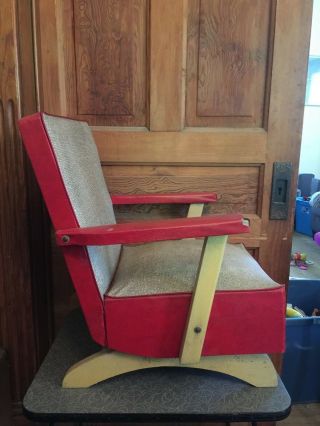 Vintage Mid Century Red Vinyl Childs Rocking Chair Toledo Woodworks Company Ohio 3