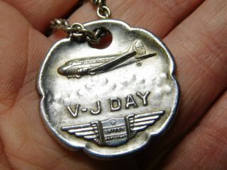 Vintage United Airlines sterling V - J Day key chain End of WWII Whitehead Hoag 2