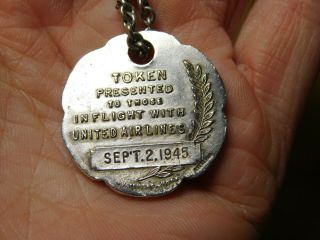 Vintage United Airlines sterling V - J Day key chain End of WWII Whitehead Hoag 3