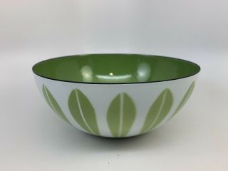 Vintage Catherine Holm Norway 7 " Green Enamel Bowl W/ Lotus Mid Century Modern