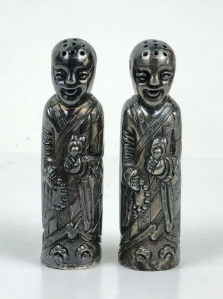 Antique Chinese Li Sheng Sterling Silver Figural Salt & Pepper Shaker Set