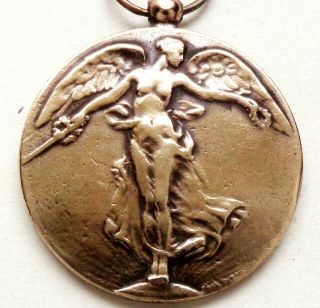 Antique Art Nouveau Victory Angel Of Wwi Bronze Art Medal Pendant By Paul Dubois