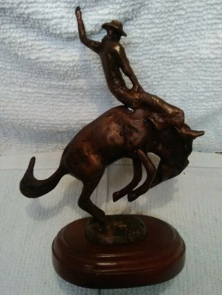 Rare Vtg Kim.  B Bernard 1980s Bronze Cowboy/rodeo/horse Sculpture On Wood Base