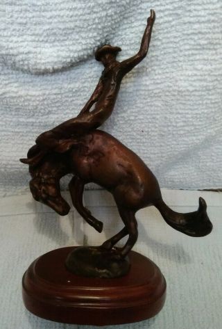 Rare Vtg Kim.  B Bernard 1980s Bronze Cowboy/Rodeo/Horse Sculpture on Wood Base 2