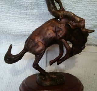 Rare Vtg Kim.  B Bernard 1980s Bronze Cowboy/Rodeo/Horse Sculpture on Wood Base 3