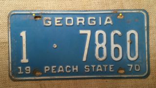 Vintage 1970 Georgia Peach State Automobile License Plate Tag Fulton 1 7860