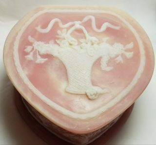 Vintage Incolay Stone Pink Jewelry Box,  Handcrafted Usa - Heart Shaped.