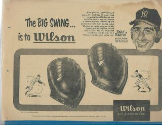 1952 Wilson Baseball Glove Ad Billy Martin York Yankees 12 " X 8 "
