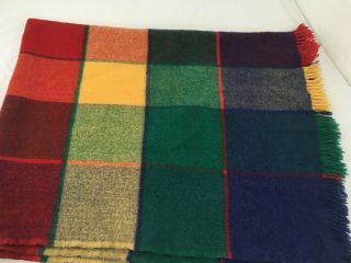 Avoca Wool Blanket Throw Ireland Red Blue Yellow Green Checked Vintage 62x26