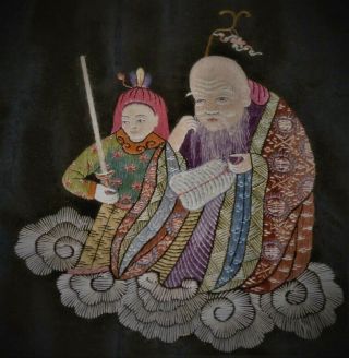 Antique Chinese Silk Embroidery Of Shou Lau Diety