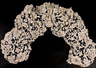Antique Hand Made Gros Point De Venise Collar For Dress Trim