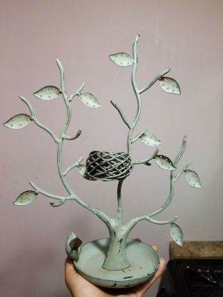 Jewelry Tree Holder Table Vintage Top Stand Bird And Nest In A Tree Shabby Chic