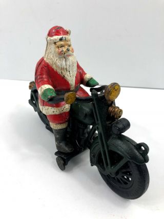 Vintage Dept 56 Santa Riding Motorcycle Cast Iron Heavy Christmas
