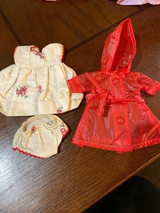 Vintage Vogue Ginny Ginger Muffie Doll Red Vinyl Raincoat With Hood & Outfit