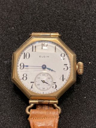 Antique Elgin Octagonal Wristwatch,  Ca.  1920,  Vintage Band,  Illinois Case