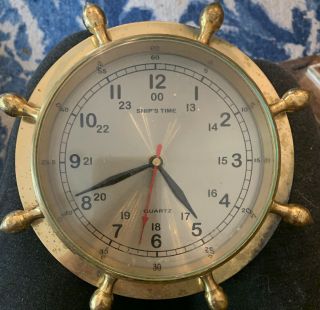 Accuracy Nautucal Heavy Brass Ship’s Time Quartz Wall Clock Vintage Needs Batt.