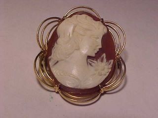 Antique Victorian 14k Gold Carved Shell Cameo Brooch / Necklace,  Signed