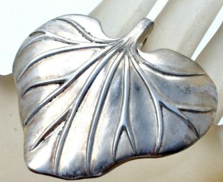 Sterling Silver Leaf Pendant Brooch Signed Mma Vintage Jewelry Pin 925