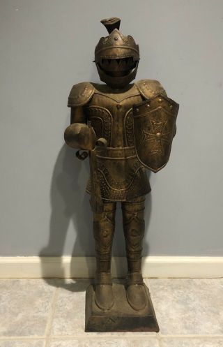 Vintage Metal Knight In Armor Statue Midcentury Modern Mexico 35”