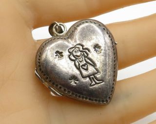 925 Sterling Silver - Vintage Love Heart Picture Locket Pendant - P1949
