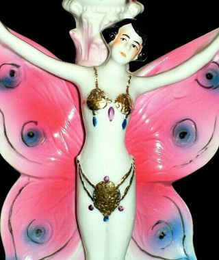 Antique German Art Deco Lady Flapper Semi Nude Dancer Porcelain Lamp Figurine