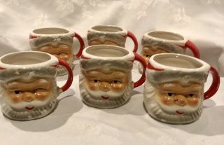 Vintage Set Of 6 Santa Head Large Mugs Includes Two Winking Mugs