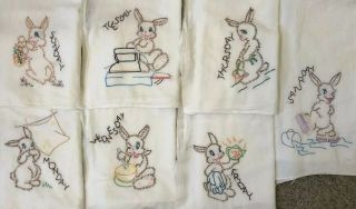 Vintage 100 Cotton Flour Sack Days Of The Week Dish Towels Bunnies