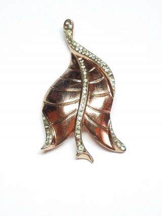Vintage Sterling By Glamour Gold Vermeil Silver 32.  9g Large Leaf Brooch Pin Read