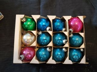 Vintage Box Of 12 Glass Ball Christmas Ornaments Mercury1 3/4 " Varied Attic Find