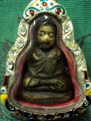 Phra Lp Ngern Statue Wat Bangklan Talisman Antique Thai Buddha Amulet Pendant
